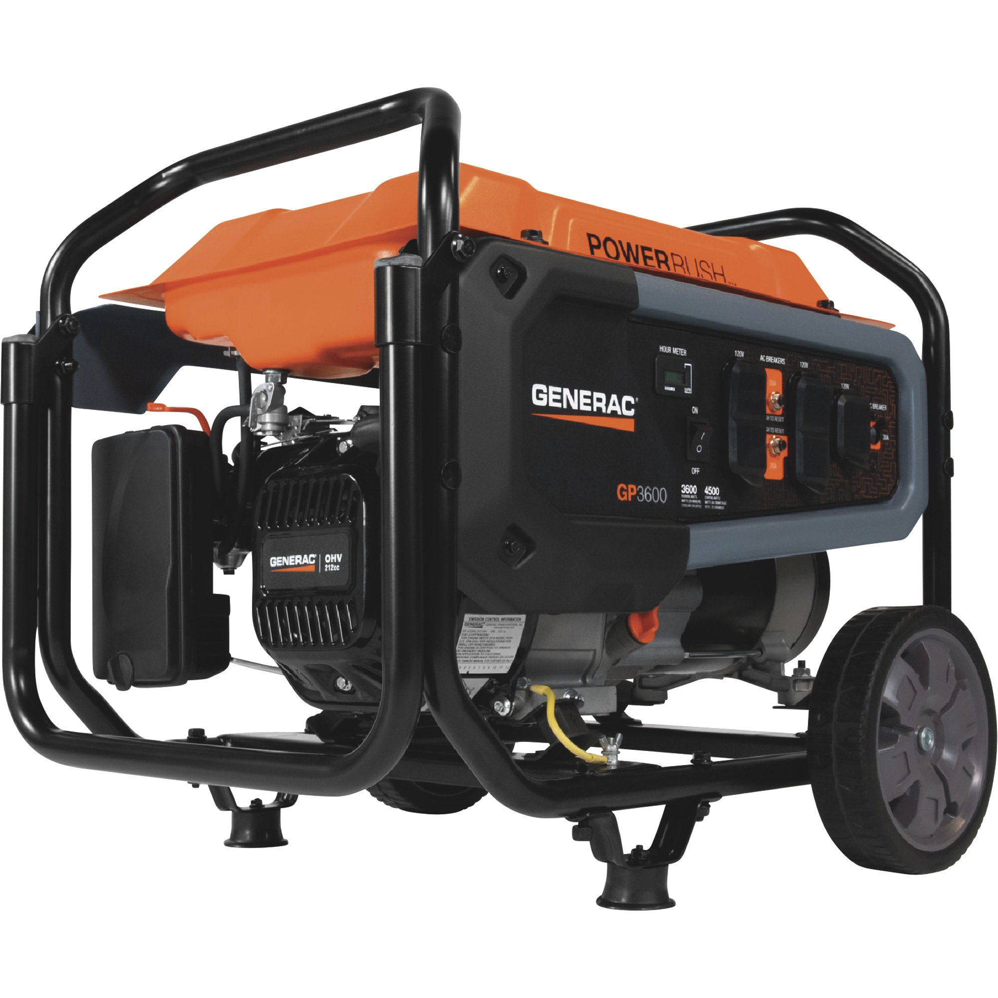 Generac Portable Generator, 4500 Surge Watts, 3600 Rated Watts, CARB Compliant, Model# 7678